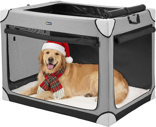Veehoo Large Dog Crate for Indoor Outdoor, Portable Collapsible Travel Dogs Crate, 36 Inch Soft Foldable Pet Kennel with 4-Door Mesh Windows