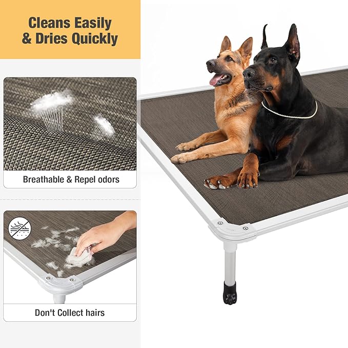 Veehoo Chew Proof Elevated Dog Bed - Cooling Raised Pet Cot - Silver Aluminum Frame and Durable Teslin Mesh Fabric, Unique Designed No-Slip Feet for Indoor or Outdoor Use, Brown, XX-Large, CWC2003