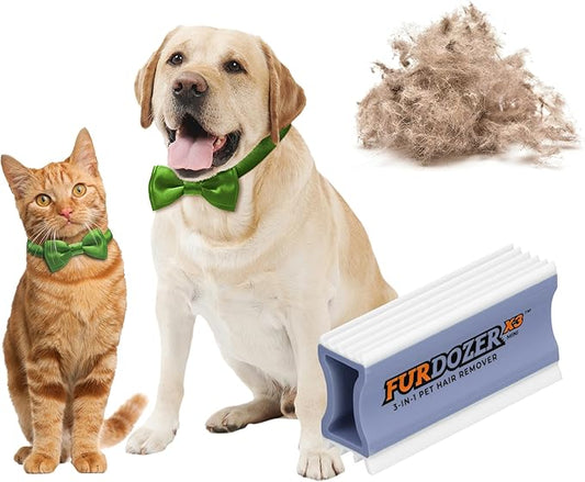 FurDozer Pet Hair Remover & Auto Detailing Tools - Cat & Dog Hair Remover for Carpets, Car Interiors, Couches, Bedding, & Pet Furniture (Purple, X3 MINI - 3.5" Long)