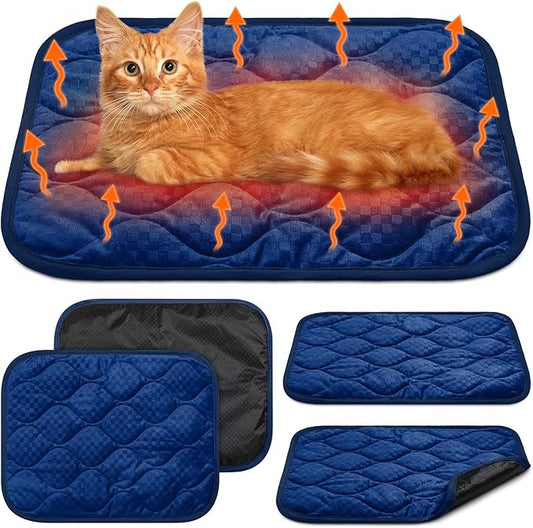 4 Pack Self Warming Cat Mat Self Heating Cat Pad Warm Thermal Pet Bed Washable Dog Crate Pad Body Heat Dog Bed Mat Blanket Non Slip Bottom for Outdoor Indoor Pets