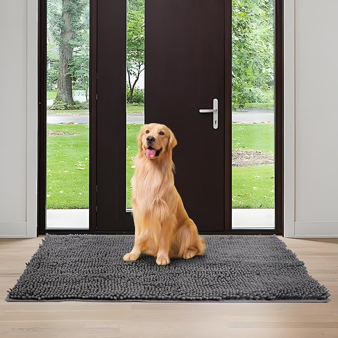 Chenille Absorbent Front Door Mat 72" x 48", Dog Door Mat for Muddy Paws, Trap Dirt Doormat, Mud Mat for Dogs, Washable Non Slip Outdoor Indoor Doormats for Entryway, Grey