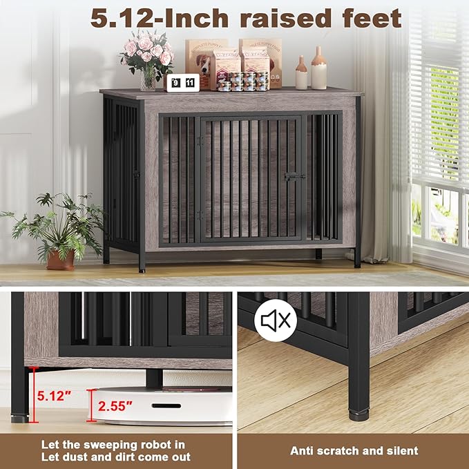 EasyCom Dog Crate Furniture for 1 or 2 Dogs, Heavy Duty Single/Double Dog Crates for Small/Medium/Large Dogs, Dog Kennel Furniture Indoor as TV Stand, Extra Large Size 47.24" L(65-92 Pounds), Oak Grey