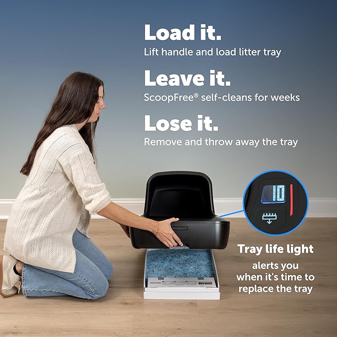 PetSafe ScoopFree Crystal Pro Self-Cleaning Cat Litter Box System – Enclosed Front-Entry – Advanced Odor Control – Includes 1 Disposable Crystal Litter Tray – Black (ZAL00-18159)