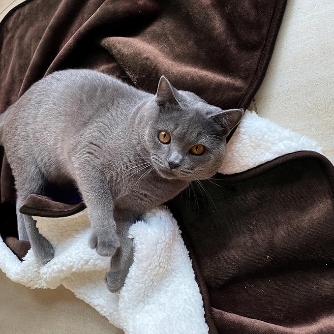 Waterproof Blanket for Bed Couch Sofa, Soft Liquid Pee Proof Pet Blanket for Dog Puppy Cat, Reversible Sherpa Fleece Furniture Protector (Brown, 30x40 inches)