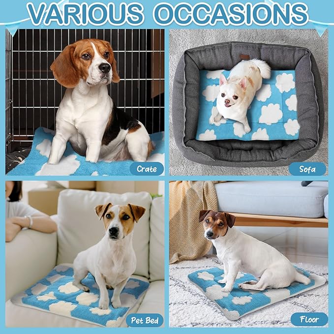 VitalCozy 2 Pack Self Warming Cat Mat Self Heating Pad Bed Reversible Machine Washable Reflects Body Heat Warm Thermal Pet Pad Crate Blanket for Feral and Indoor Cat (Blue, White,21" X 14",Clouds)