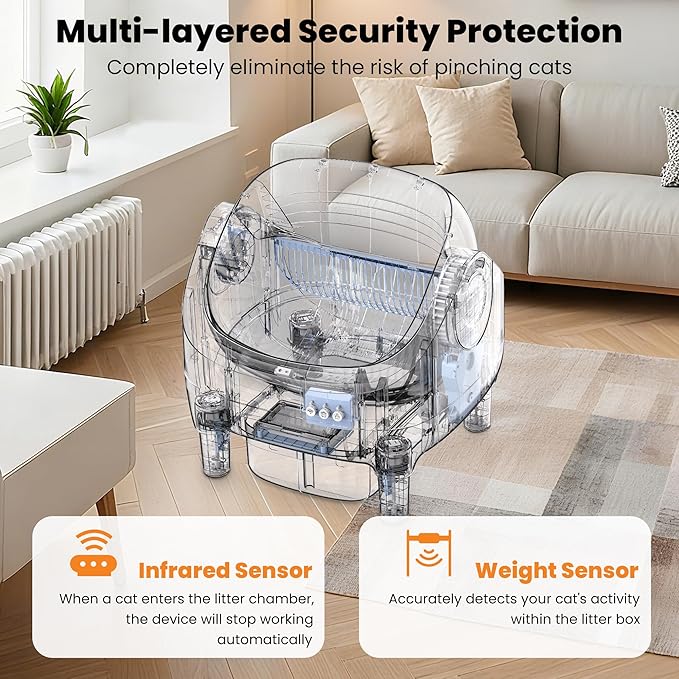 Upgraded Automatic Litter Box Self Cleaning, with Raised Step, Odor Control & Safety Protection & Smart App Control Health Monitoring & Quiet Operation, Open Top Large Capacity for Multiple Cats