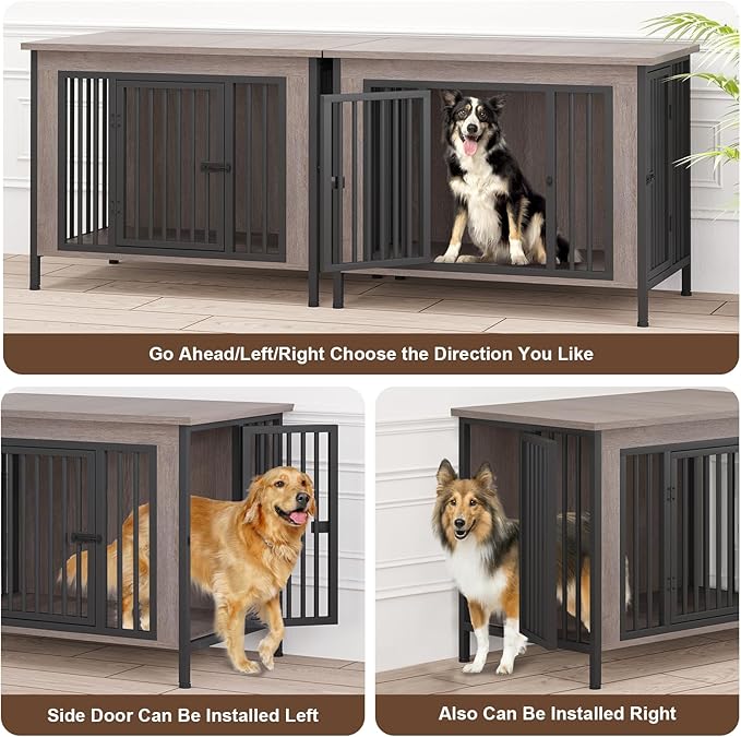 EasyCom Dog Crate Furniture for 1 or 2 Dogs, Heavy Duty Single/Double Dog Crates for Small/Medium/Large Dogs, Dog Kennel Furniture Indoor as TV Stand, Large Size 39.96" L(35-60 Pounds), Oak Grey