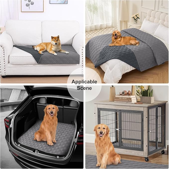 Smiry Waterproof Dog Blanket, 30x53 Inch Soft Pet Bed Cover Reversible, Washable Sofa Couch Furniture Protector for Small Medium Large Dog Puppy Cat, Geometric, Grey/Dark Grey