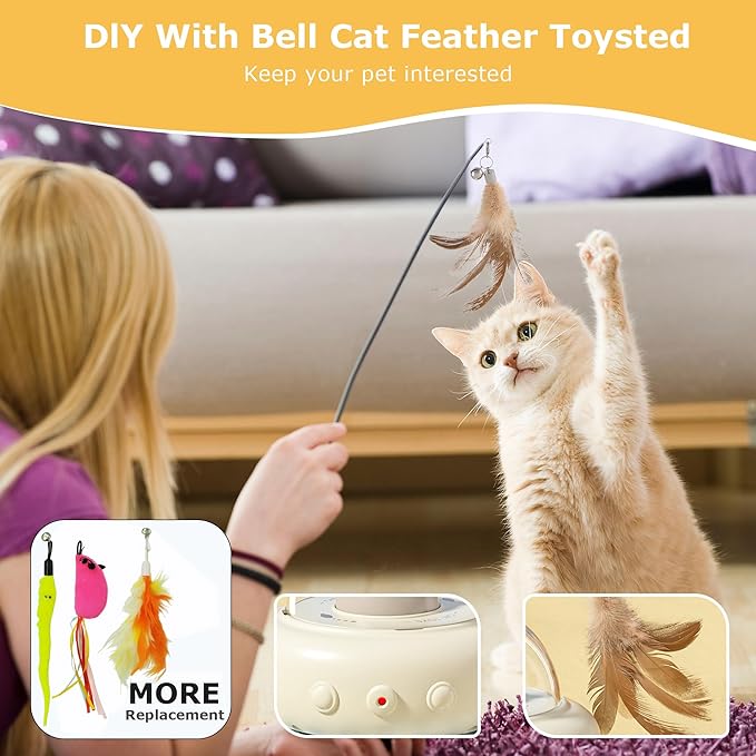 hooroor 2-in-1 UFO Laser Cat Toy with Feather, Automatic Motion Smart Sensor Interactive Toy for Indoor Cats & Small Dogs, Rechargeable 360° Obstacle-Avoidance Exercise Toy, Fun Self-Play Pet Gift