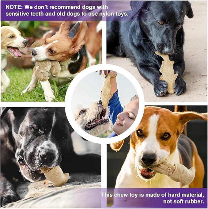 Dog Toys for Aggressive Chewers, 3 Pack Indestructible Dog Chew Toys, Super Chewer Toys with Tough Nylon for All Breed Sizes, Teeth Cleaning & Training, Boredom Relief