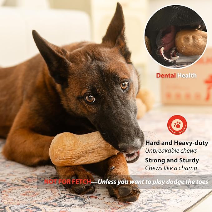 Willjoy 2-Pack Tough Dog Toys for Aggressive Chewers, Pine Wood and Nylon Dog Chew Toys, Aggressive Chew Toys for Large Dogs, Bacon Indestructible Dog Toy, Large Dog Toys to Keep Them Busy