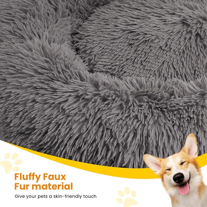 Calming Dog Bed Anti-Anxiety Donut Dog Beds for Small Medium Large Dogs,Washable Plush Fluffy Indoor Cat Kitten Round Cuddler Cushion 45"