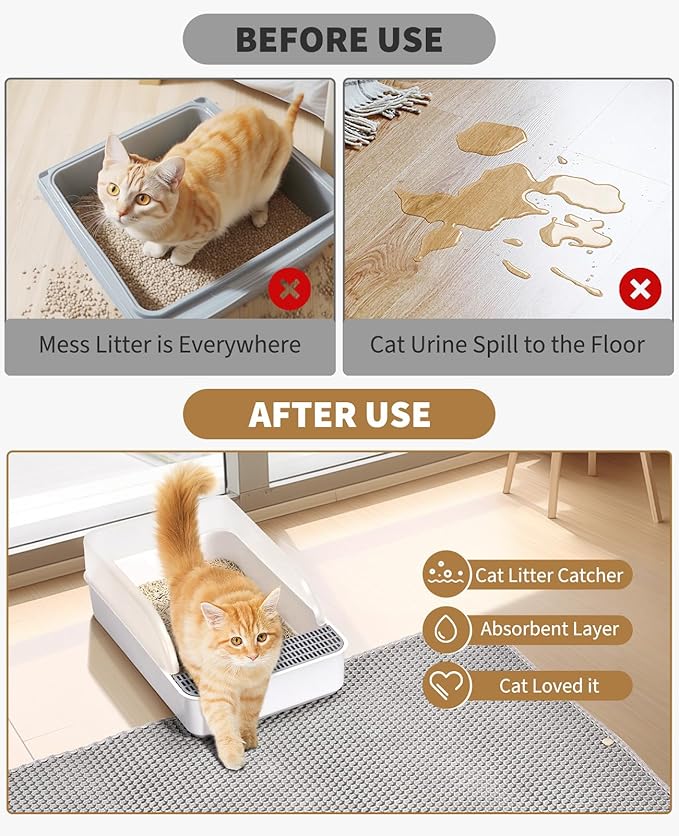 Fostanfly Cat Litter Mat - Extra Large XL 45"x 27" Cat Litter Trapping Mat, Machine Washable Double Layer Design, Urine & Waterproof for Kitty- Easy Clean for Floor
