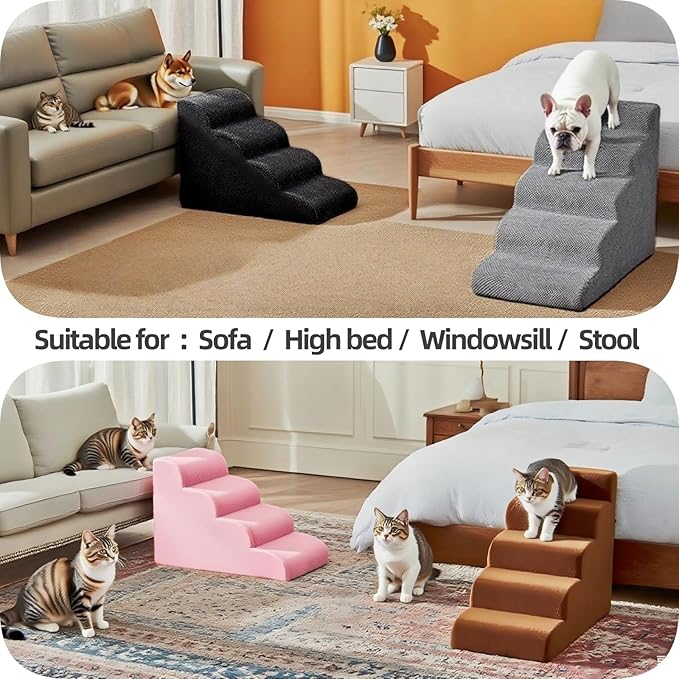 5 Step Pet Stairs Ramp for High Beds Sofas 23-30 Inch with Sturdy Non Slip Waterproof Pads, Machine Washable Cover Indoor Balanced Design for Cats Dogs Small Medium Large XL Pets Grey Large