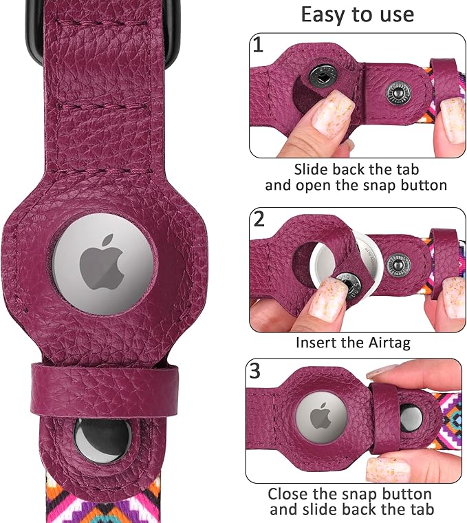 AirTag Dog Collar with Metal Buckle - Printed Nylon Soft Leather Dog Collar with Apple AirTag Holder - Secure Tracking GPS Pet Collars for Girl Boy Small Large Dogs (XL, 20"-25" Neck Fit, Aztec)