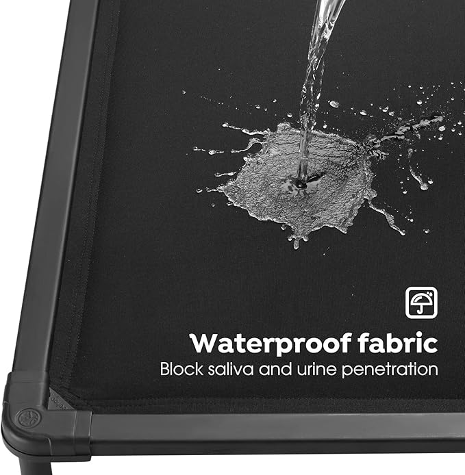 Veehoo Chewproof Elevated Dog Bed, Durable Raised Pet Cot with Soft PP Cotton-Filled Waterproof Mat, Washable Padded Cot for Indoor, Outdoor & Camping, 49-Inch, Black