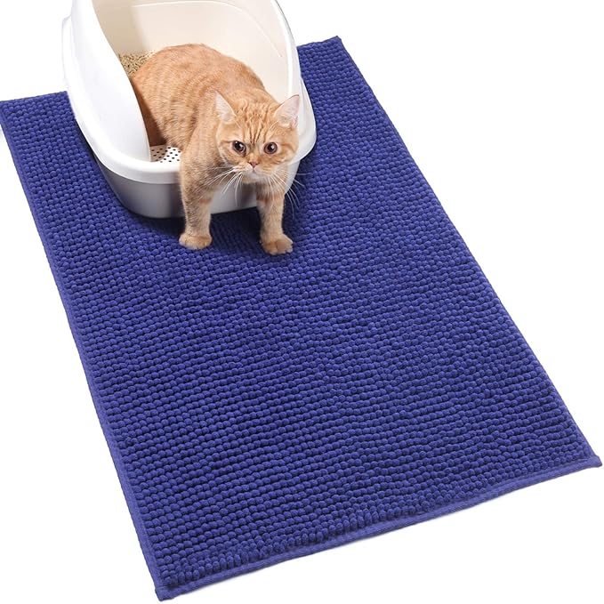 VIVAGLORY Cat Litter Mat Softgrip Litter Trapping Mat, Muddy Litterbox Rug for Indoor & Floor, Machine Washable Easy Clean Soft Microfiber for Cat, 31"× 20", Navy Blue