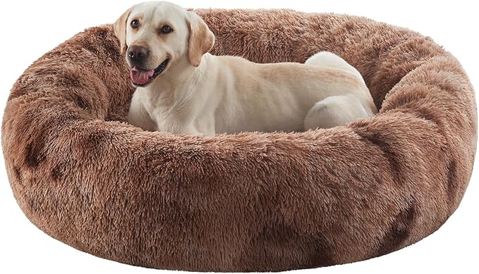 45 inches Donut Dog Bed for Extra Large Dogs,Calming Fluffy Round Jumbo Pet Bed with Removable & Washable Cover, Fits up to 120 lbs Pets (Tie-dye Brown,XL)