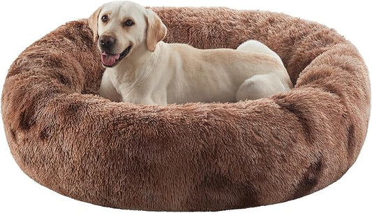 45 inches Donut Dog Bed for Extra Large Dogs,Calming Fluffy Round Jumbo Pet Bed with Removable & Washable Cover, Fits up to 120 lbs Pets (Tie-dye Brown,XL)
