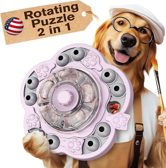 KADTC U.S. Brand & Design -3 Levels of Challenge Spinning Dog Puzzle Toy for Small/Medium/Large Dogs Puzzles Feeder Treat Slow Dispenser Puppy Food Feeding Enrichment Pink Toys Christmas New Year Gift