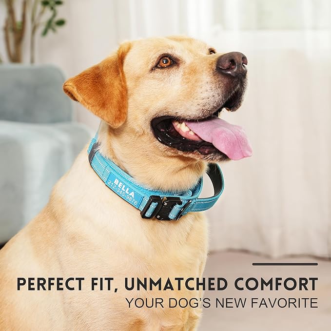 Personalized Tactical Dog Collar with Control Handle, Custom Name & Phone, Neoprene-Padded Lining, Reflective Strips, Heavy-Duty Thick Nylon, Metal Buckle, for Medium & Large Dogs