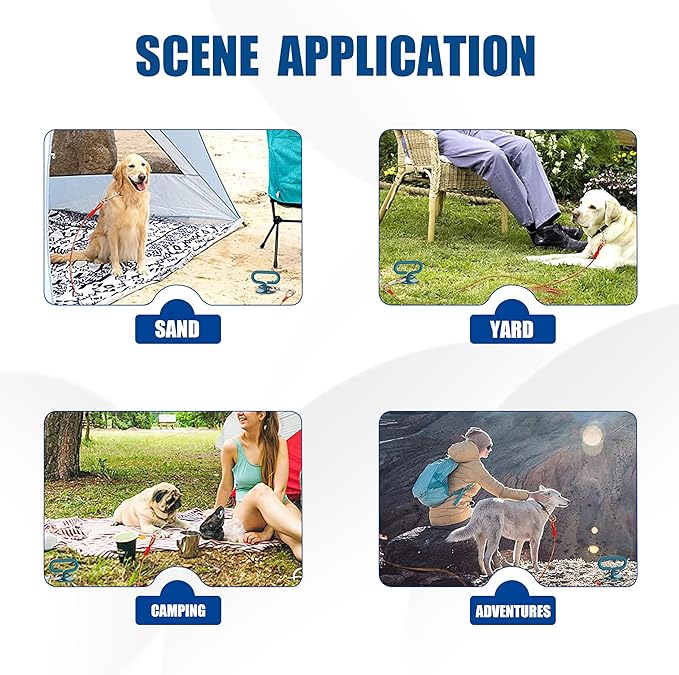 Eurmax USA Dog Tie Out Stake Triple Lock Heavy Duty Dog Anchor for Large Dogs Trampoline Stakes Dog for Yard and Outdoor Dog Runner Install & Travel Kit Included,2-Pack(Navy Blue)