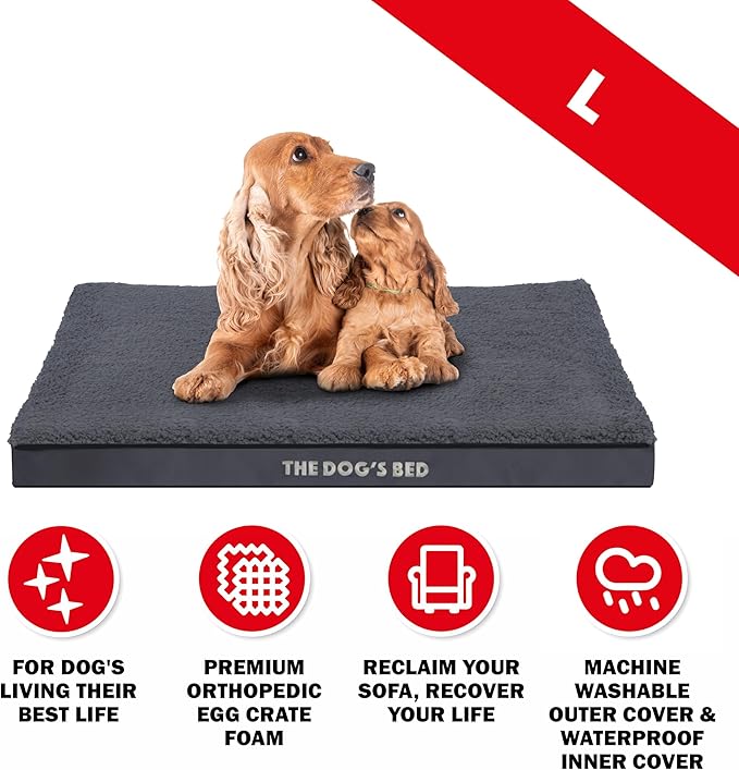 The Dog’s Bed Orthopedic Dog Bed, Large Grey Plush, Waterproof, Supportive Dog Bed with Washable Replaceable Covers, Veterinary Approved