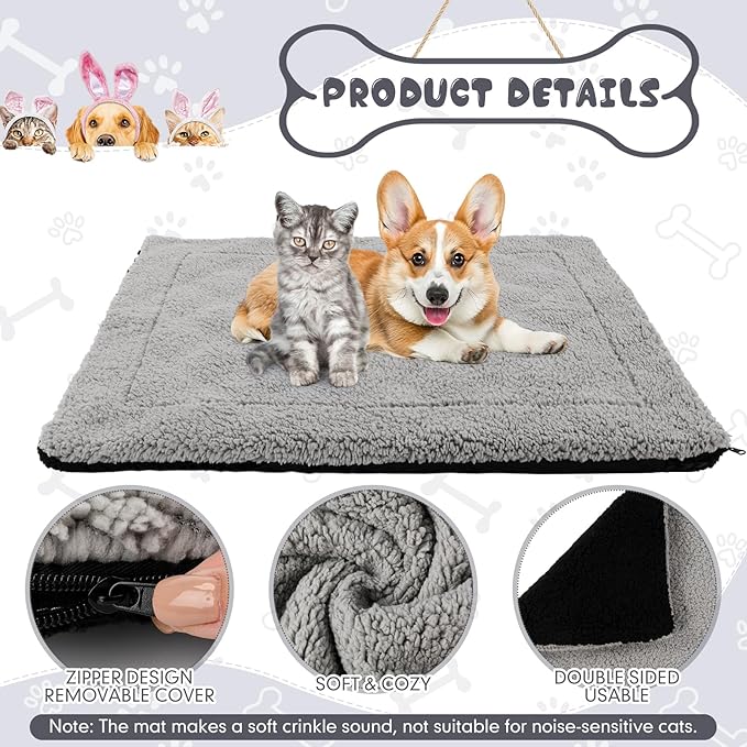 Novabright 3 Pack Self Warming Cat Bed 27x35 Inch Self Heating Dog Mat Reflects Body Heat Extra Warm Thermal Pet Pad Washable Cat Dog Bed for Outdoor Indoor Large Kittens Puppy(Black/Gray)