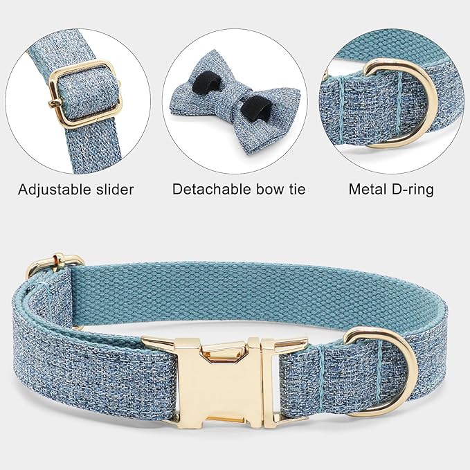 Polyester Personalized Dog Collar with Name and Phone Number, Customizable Laser-Engraved Collar with Metal Quick Release Buckle for Dogs (Light Blue)