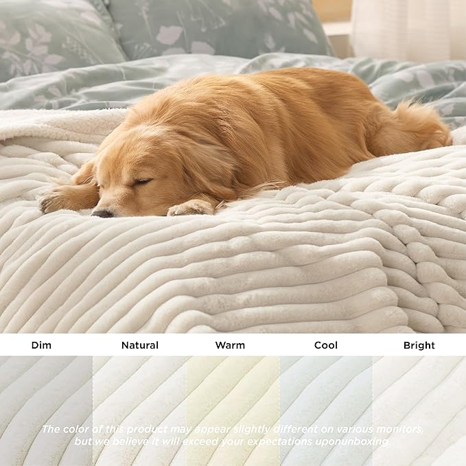 Bedsure Waterproof Dog Blankets for Large Dogs - Soft Puppy Cat Blanket Corduroy Fleece for Couch Protector Washable, Cozy Calming Reversible Furniture Protection for Pet,40"x50", Cream