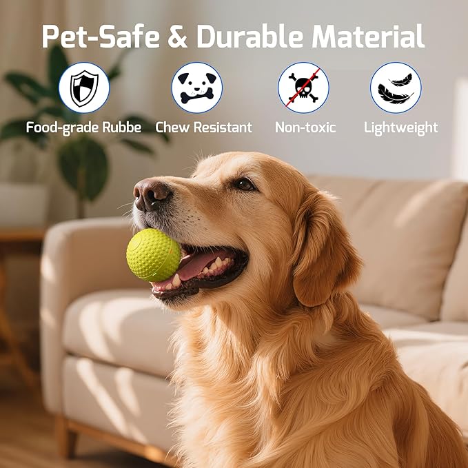 Chew Resistant Smart Interactive Dog Balls, Durable Food-Grade Rubber Material, Automatic Moving, Bouncing, Rotating Toy with Light for Medium, Large Dogs, IPX7 Waterproof (Yellow)