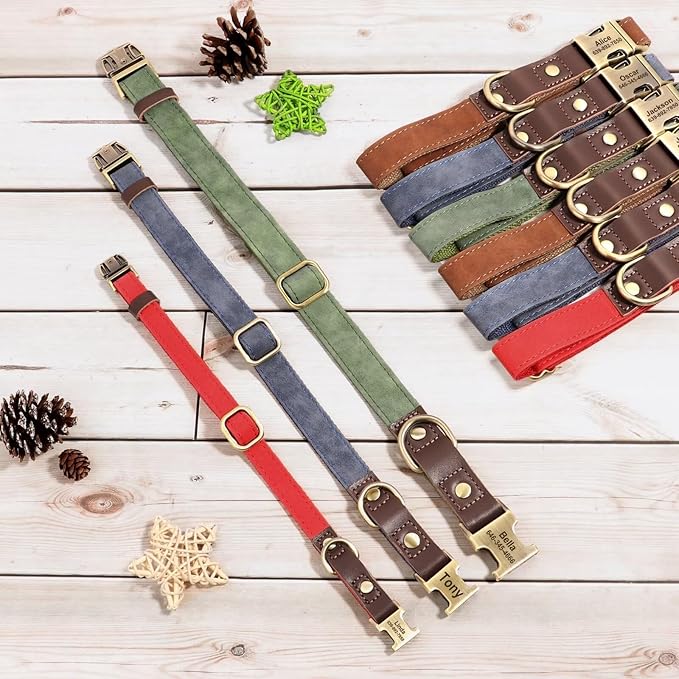 Personalized Dog Collars, Custom Soft PU Leather Dog Collar with Pet Name and Phone Number for Small Dogs, Adjustable and Durable Pet Collars with Quick Release Metal Buckle,S(10-15")