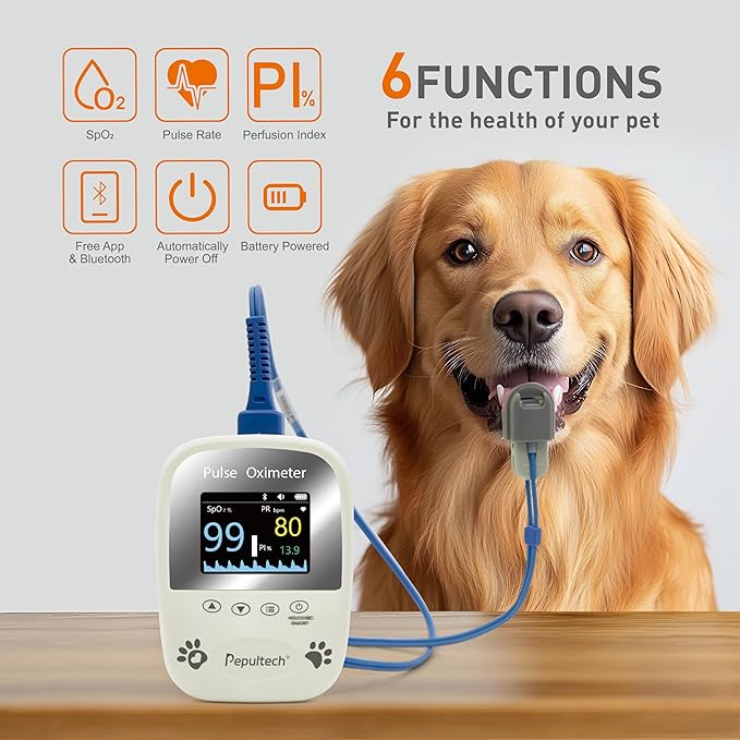 Veterinary Pulse Oximeter for Dogs Cats,Bluetooth Pet Heart Rate Monitor, Veterinarian Blood Oxygen Saturation and Pulse Rate Spo2 Monitor,Clinic or Pre-Vet Student Tools