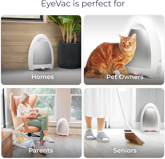 EyeVac Home Touchless Vacuum Automatic Dustpan - Great for Sweeping Pet Hair Food Dirt Kitchen - Ultra Fast & Powerful, No More Bending Down, Bagless, Corded, Automatic Sensors, 1000 Watt (White)