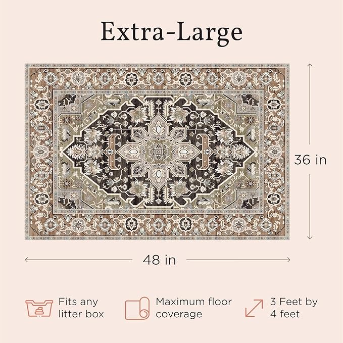 Lovewag Washable Cat Litter Trapper Mat 2 PCs - Keep Litter Off Your Floors, Gentle on Paws, 36x48 Inches Large Size, Waterproof Non-Slip Reusable Compatible with Cat Box (Indigo Garden)