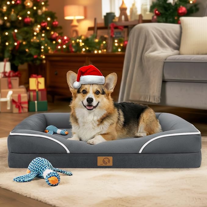 Homemate Dog Beds Large Sized Dog: 36x27 inch Orthopedic Large Dogs Bed XL Outdoor Pet Cat Bed Sofa Supplies with Toy Dogs Crate Pad Couch with Removable Washable Cover & Non-Slip Botton Dark Grey