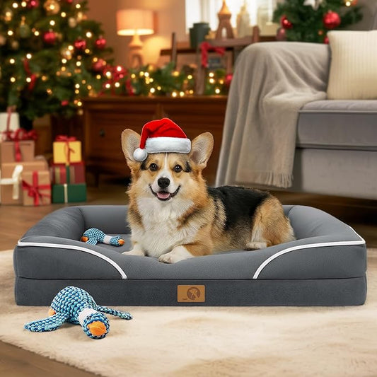 Homemate Dog Beds Large Sized Dog: 36x27 inch Orthopedic Large Dogs Bed XL Outdoor Pet Cat Bed Sofa Supplies with Toy Dogs Crate Pad Couch with Removable Washable Cover & Non-Slip Botton Dark Grey