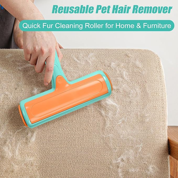 Pet Hair Removal Tool, Self Cleaning Pet Hair Remover, Reusable Lint Roller with Large Capacity Dust Bin, Ergonomic Grip for Furniture, Car Seats, Sofa, Carpet, Bed (Turquoise)