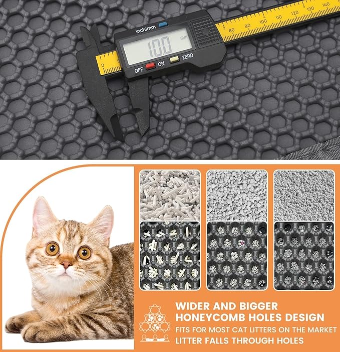 23.6” x15.7” Cat Litter Mat, Litter Trapping mat, cat mat for Litter Box, cat Litter mat Small, Honeycomb Double Layer Design, Waterproof & Urine Proof, Scatter Control, Non-Slip, Grey, 1 Pack