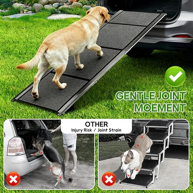 Dog Ramp for Car Truck 71''X20'', Folding Pet Stair Ramps for SUV Large Dog, Portable Pet Steps with Non-Slip Rug Surface, Up to 300LBS, Dog Car Ramp for Bed Couch Outdoor
