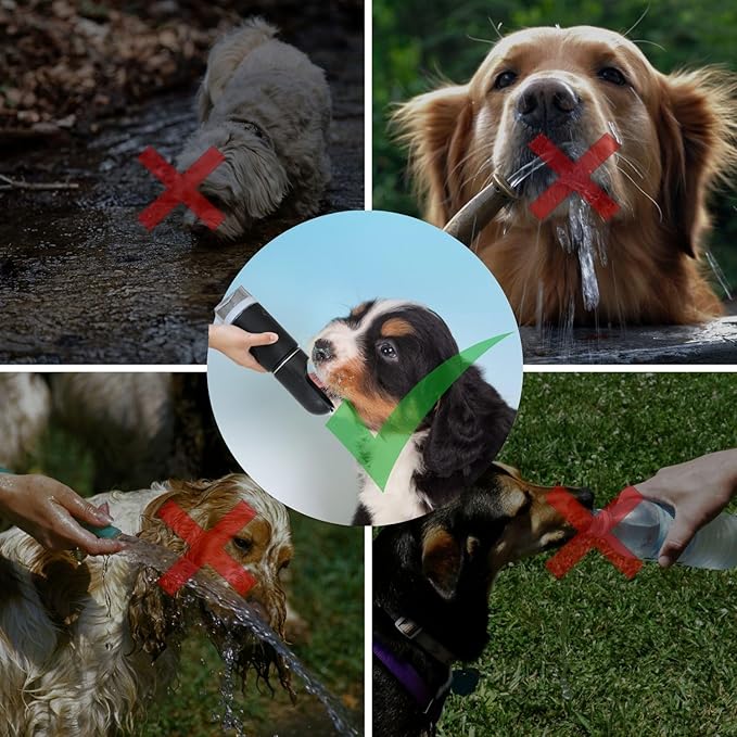 Dog Water Bottle Portable Stainless Steel Leak Proof Wide Mouth BPA Free Water Dispenser for Medium Small Dogs Pups 2 in 1 with Detachable Bowl Traveling Outdoor Walking Hiking Accessories (12OZ).