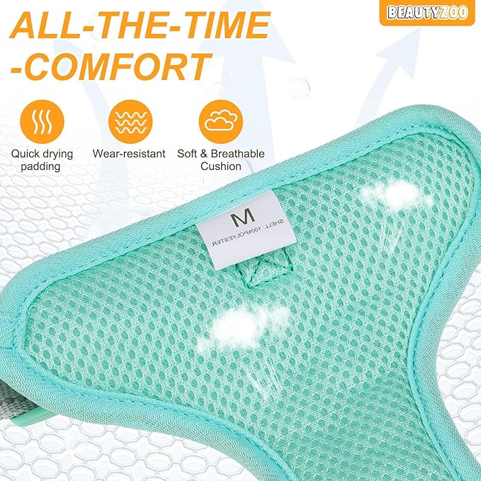 BEAUTYZOO No Pull Dog Harness, Adjustable Dog Harness and Leash Set -Easy Wearing with 3 Buckles/Control Handle,No Choke Soft Padded Reflective Pet Vest for Training Walking Hiking,Solid Aqua Blue XL