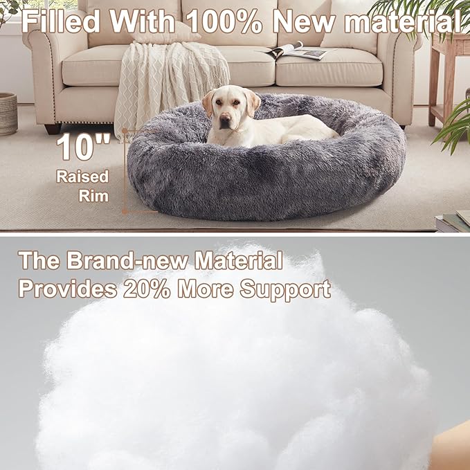 45 inches Donut Dog Bed for Extra Large Dogs,Calming Fluffy Round Jumbo Pet Bed with Removable & Washable Cover, Fits up to 120 lbs Pets (Tie-dye Grey,XL)
