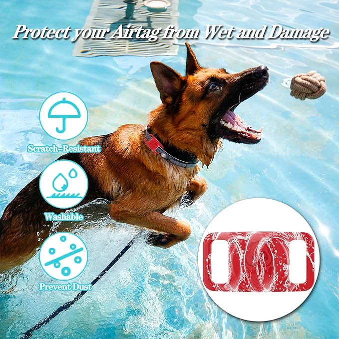 2 Pack Waterproof AirTag Dog Collar Holder Compatible with Apple AirTag, Silicone Hidden Loop Holder for Airtag Tracker, Anti-Lost Dog Collar Air Tag Accessories(Red-Orange)