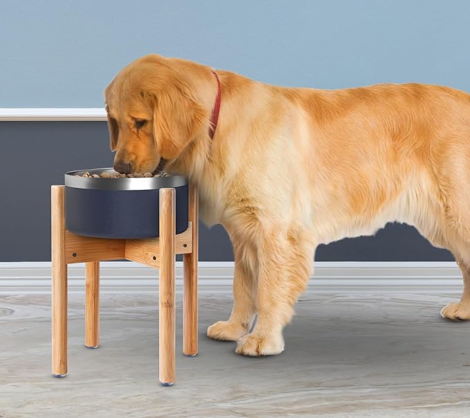 Dog Bowl Stand for Large Dogs (See Size Guide) - Use to Elevate, Raise Dog Food and Water, Deter Ants/Bugs - Expandable Sideways, Fits Various Sizes of Slow Feeders, Dishes/Fountains - Bamboo