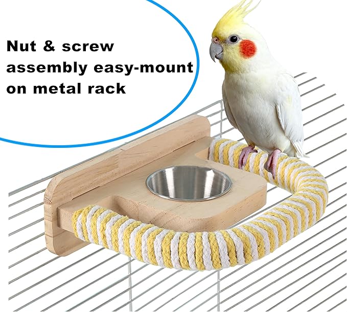 2PCS Parrot Perch Stand Toy,Bird perches for cage,Parrot Wood Platform,Bird Perch with Food Bowl,Bird cage Accessories