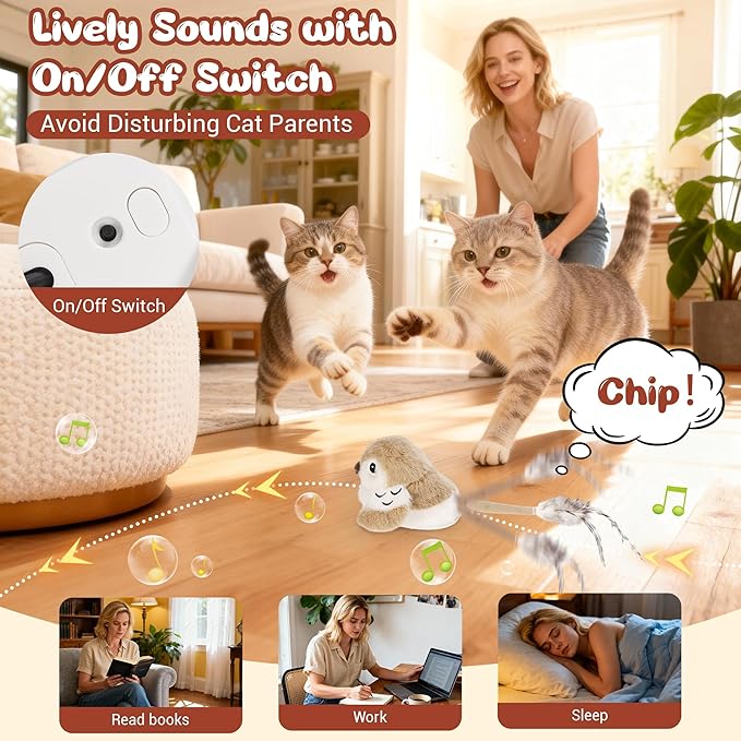 Cat Toys Interactive 2026 Upgrade Bird Cat Toy with Catnip Toys Wagging Tail Automatic Moving Cat Toy Chirp Tweet Rechargeable Interactive Kitten Toy（No Flying Bird）