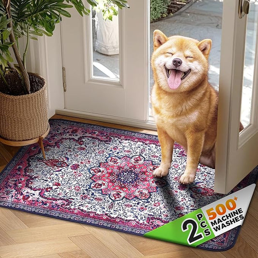 Hompet 2 Pack Super Absorbent Dog Door Mat for Muddy Paws, Washable Pee Pads for Dogs, Reusable Puppy Training Pads, Quick Dry Non-Slip Pet Entryway Rug, Leak-Proof Potty Pad for Indoor Floors 19x30