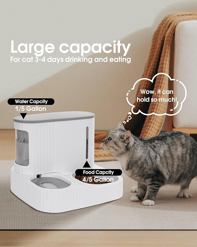 Cat Feeder and Water Dispenser,2 in 1 Gravity Automatic Bowl Auto Pet Dry Food Self Feeding Container Dishes Set for Dog Puppy Kitten Kit Set (Grey)