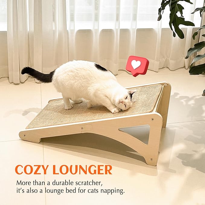 PETKARAY Cat Scratcher, Sisal Cat Scratching Ramp, L Shape Scratch Pad for Indoor Kitty, 27" Wall Furniture Protector with Mouse Toy